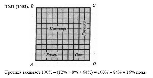 Участок прямоугольной формы засеяли овсом. Математика 5 класс номер 1631. Площадь участка занятого пшеницей 1200 м2. Математика 5 класс Виленкин 2 часть номер 1602. Математика 5 класс Виленкин номер 1602 решение.